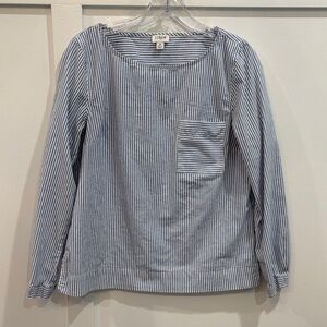 J. Crew Blue and White Striped Long Sleeve Pocket Top